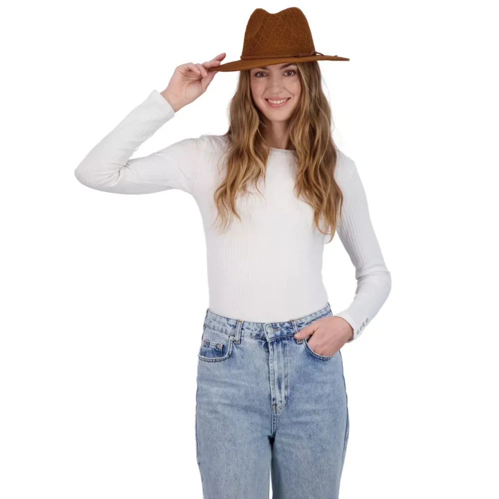 Women's Packable and Fashionable Diamond Patterned Fabric Panama Hat - Panama Hat for Women