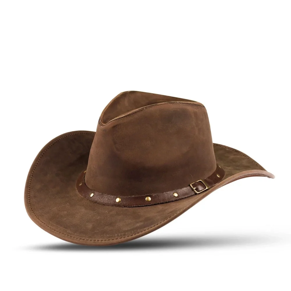 Men and Women Brown Genuine Leather Cowboy Western Hat