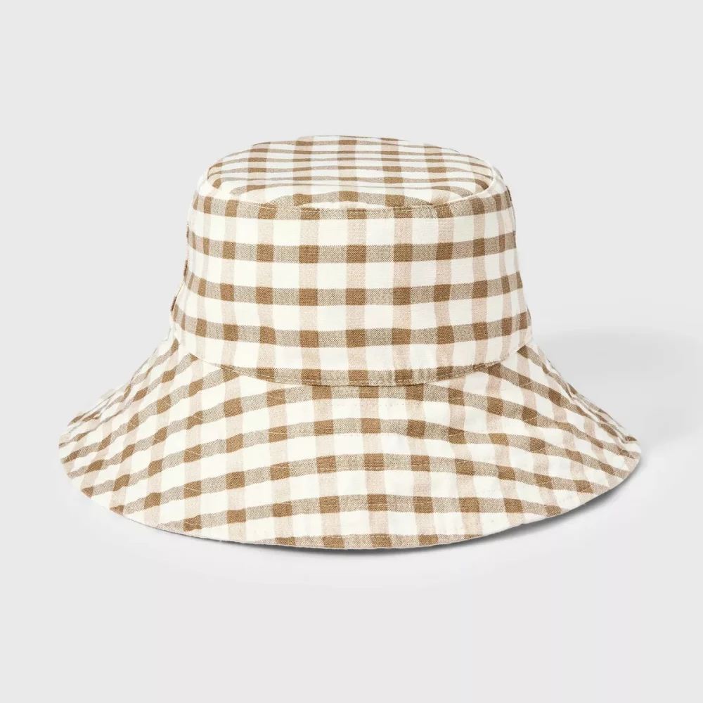 Reversible Gingham Bucket Hat -  Cotton Canvas, Midweight, Check Pattern, Pull-On