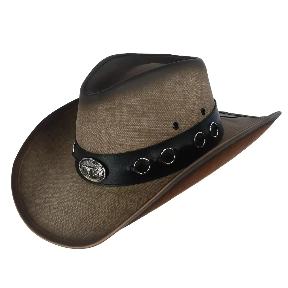 Men's Vegan Leather Western Hat with Conchos